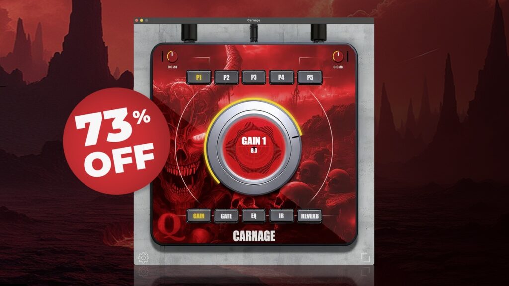 Carnage high-gain amp effect plugin by Quantum DSP on sale for $34.99 USD
