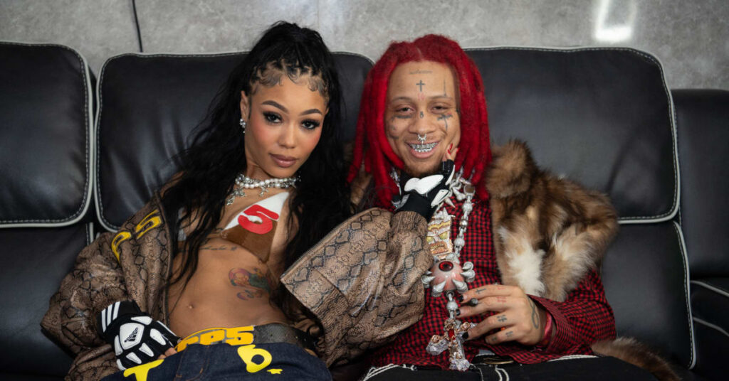 Trippie Redd Says He’s Not Welcome at Coi Leray’s Baby Sh… Coi Leray and Trippie Redd backstage during Revolt World 2024.