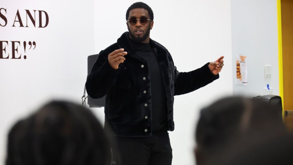 Sean “Diddy” Combs surprises students at his Capital Preparatory School in the Bronx on October 18, 2022 in New York City.