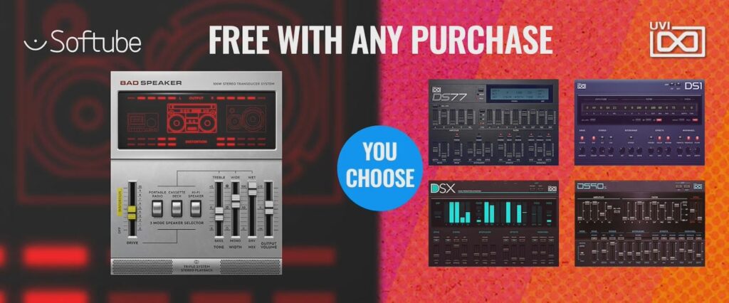 Get Softube Bad Speaker or UVI Digital Synsations Vol. 1 for FREE with any Audio Deluxe purchase