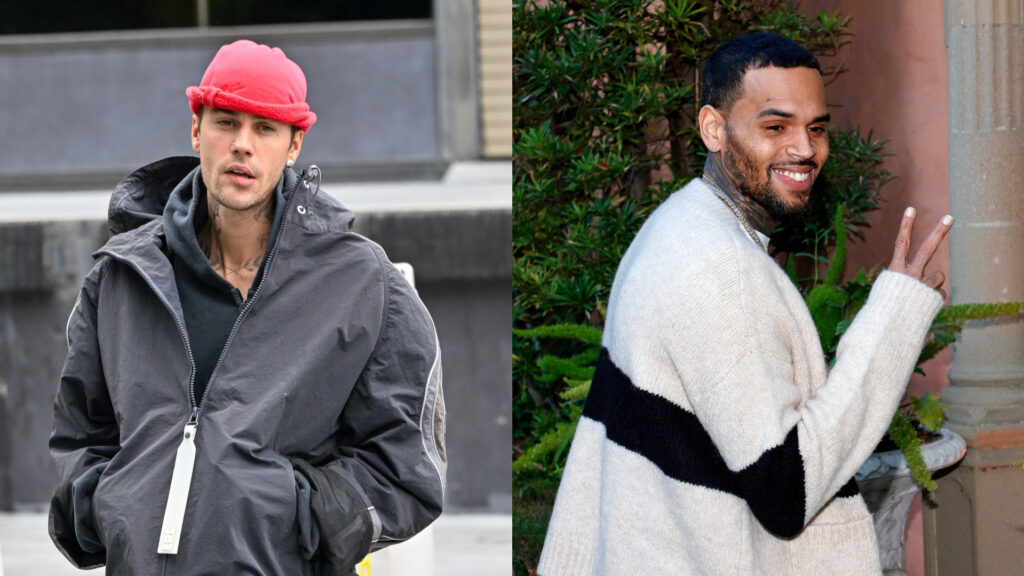 Split image of Justin Bieber and Chris Brown.