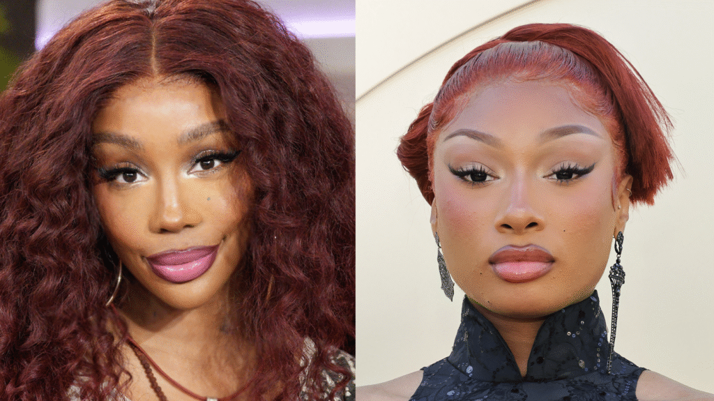 (L) SZA appears on "The Jennifer Hudson Show" airing March 21, 2025 in Burbank, California. (R) Megan Thee Stallion attends the Gold House 4th Annual Gold Gala at The Music Center on May 10, 2025 in Los Angeles, California.