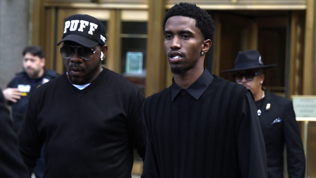 Charlie Lucci and King Combs exit Manhattan Federal Court during the Sean "Diddy" Combs' trial on May 15, 2025 in New York City.