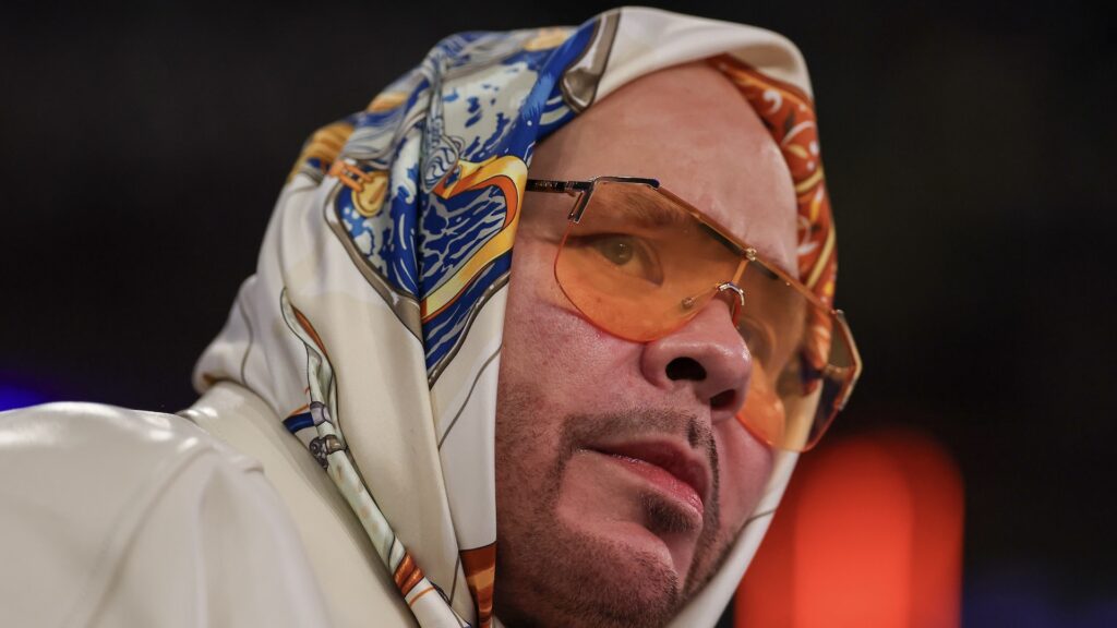 Rapper Fat Joe looks on in the first quarter of Game Six of the Eastern Conference Second Round NBA Playoffs