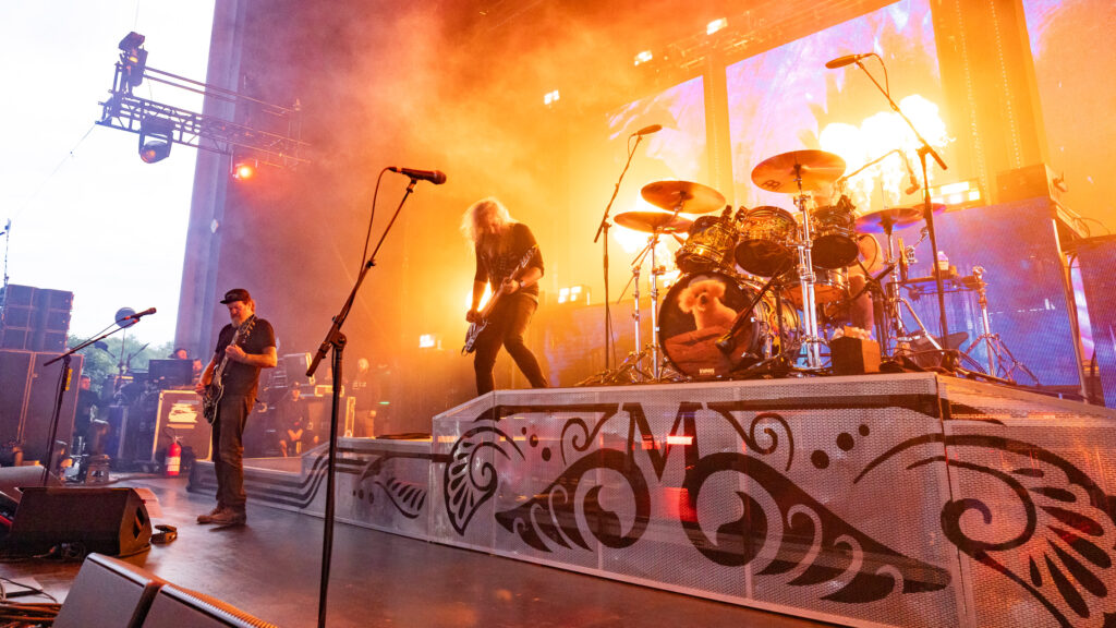 Troy Sander, Brent Hinds, Brann Dailor and Bill Kelliher of Mastodon perform on stage at Brixton Academy on November 28, 2014 in London, United Kingdom.