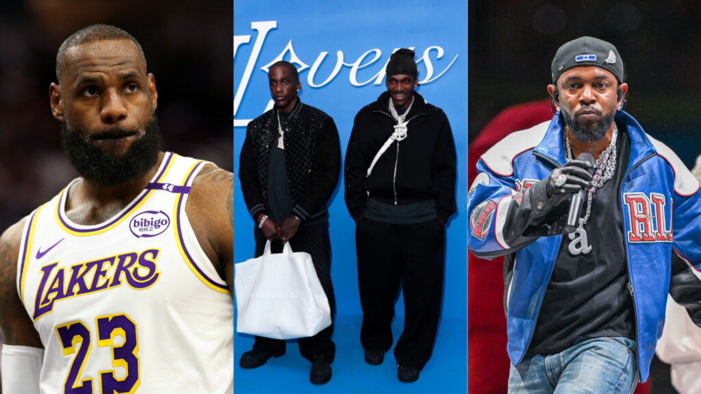 Split image of LeBron James, Clipse, and Kendrick Lamar.