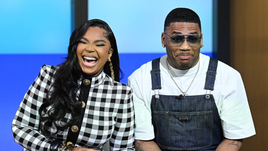 (L-R) Ashanti and Nelly are seen during a segment of "Good Day New York" on June 24, 2025 in New York City.
