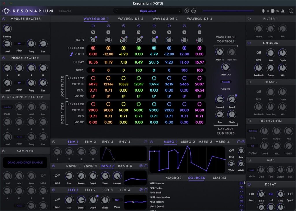 Soule DSP releases an early version of the Resonarium free experimental waveguide synth Resonarium