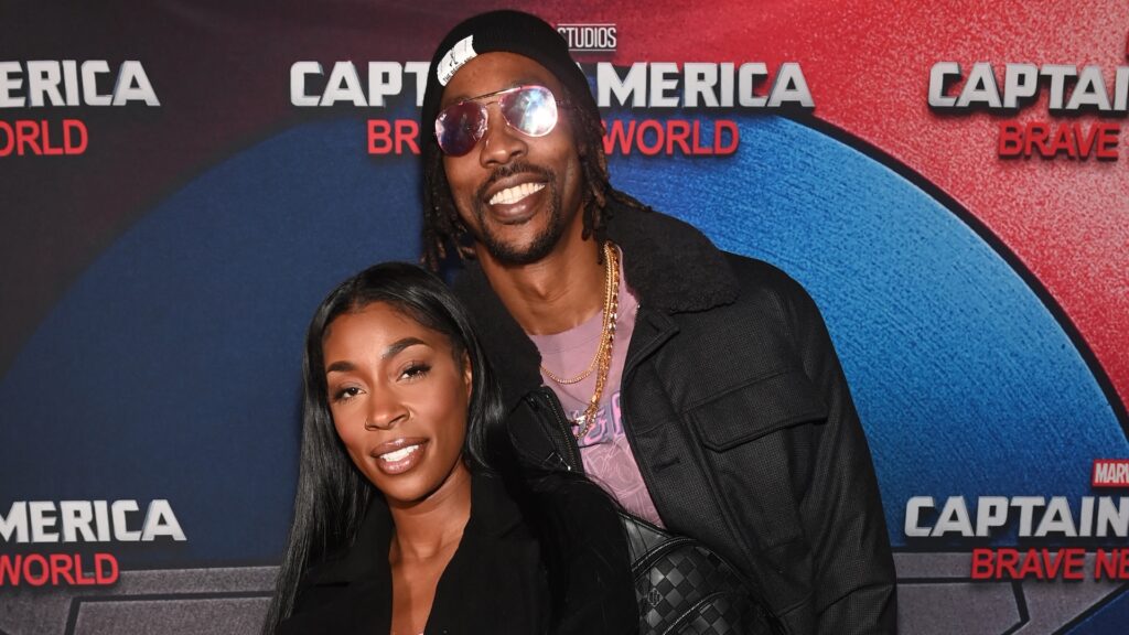 ATLANTA, GEORGIA - FEBRUARY 12: Amy Luciani and Dwight Howard attend the tastemaker screening of "Captain America: Brave New World" at Regal Atlantic Station on February 12, 2025 in Atlanta, Georgia.