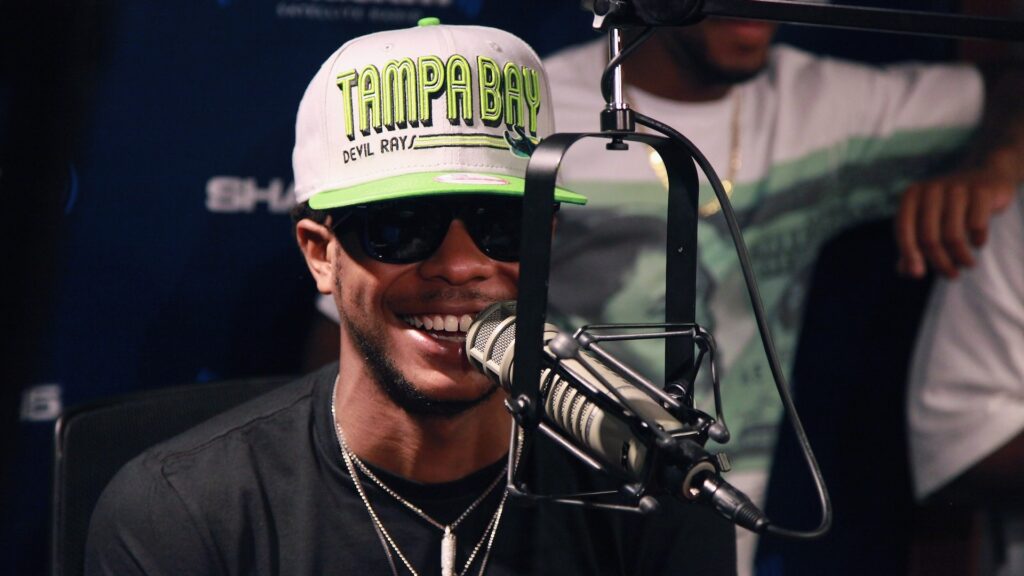 Rapper Ca$h Out is interviewed on "Sway in the Morning" on Eminem's SHADE 45 Channel at SiriusXM Studio on August 23, 2012 in New York City.