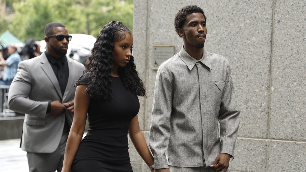 NEW YORK, NEW YORK - JULY 02: Raven Tracy and King Combs arrive at the Sean Combs' sex trafficking and racketeering trial at Manhattan Federal Court on July 2, 2025 in New York City. The jury continues deliberation on the final verdict of racketeering conspiracy in Combs’ trial after reaching a verdict yesterday on the four other counts, two each of sex trafficking and transportation to engage in prostitution. Combs faces a sentence that could extend to life in prison if convicted and has pleaded not guilty.