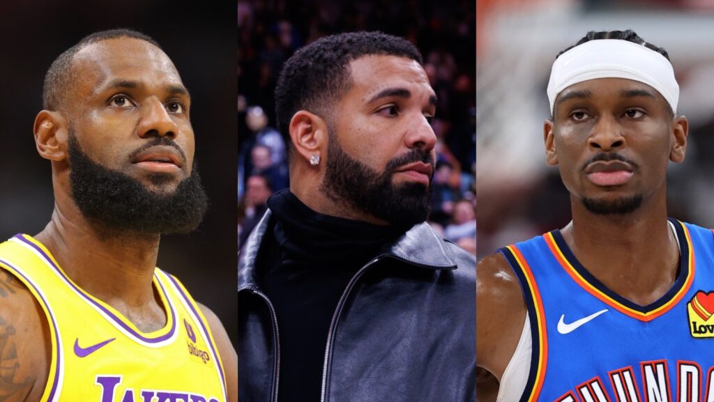 (L-R) LeBron James, Drake and Shai-Gilgeous Alexander