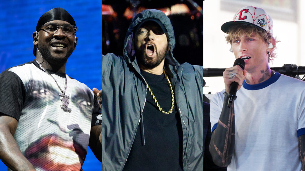 (L-R) Skepta, Eminem and Machine Gun Kelly.