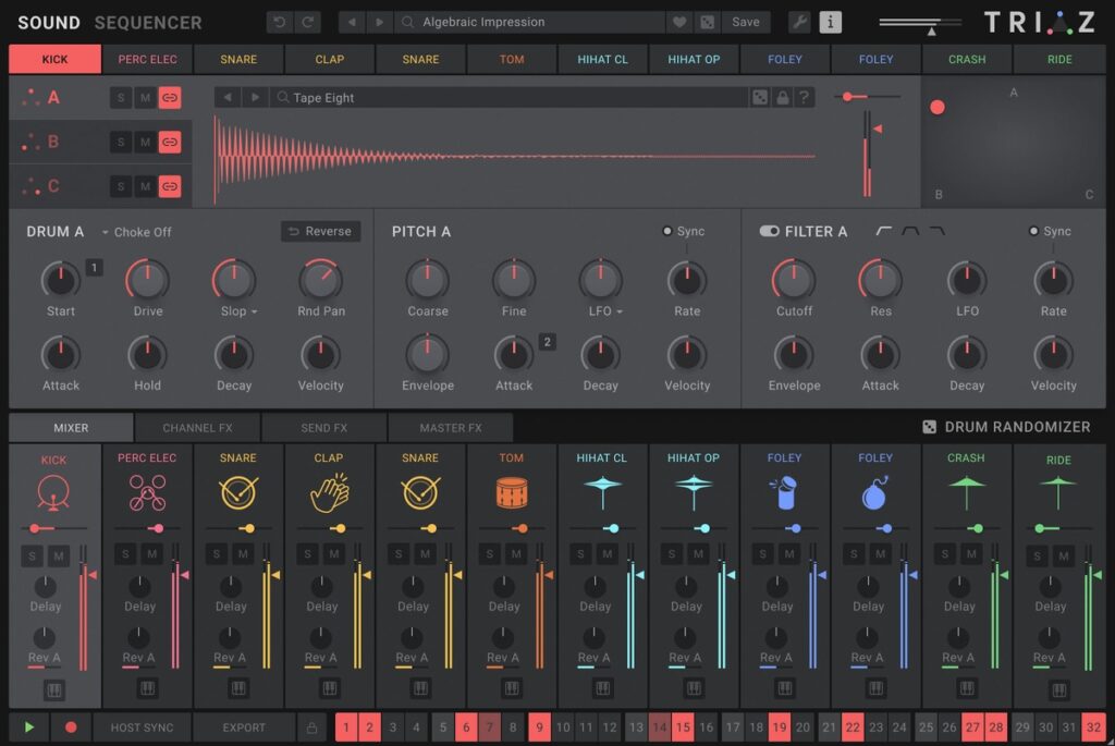 Wave Alchemy TRIAZ drum machine on sale for $79 USD