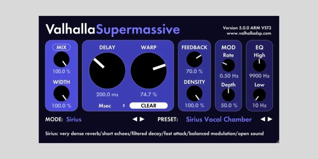 Valhalla DSP updates Supermassive 5.0.0 with new Sirius mode