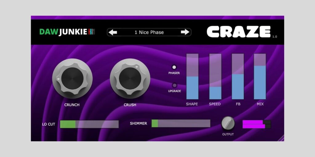 DAWJunkie releases Craze, a FREE crunchy phaser effect for macOS and Windows