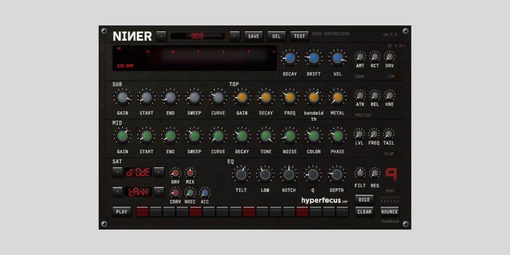 Hyperfocus DSP releases Niner, a FREE open-source 909-style kick drum synth Niner