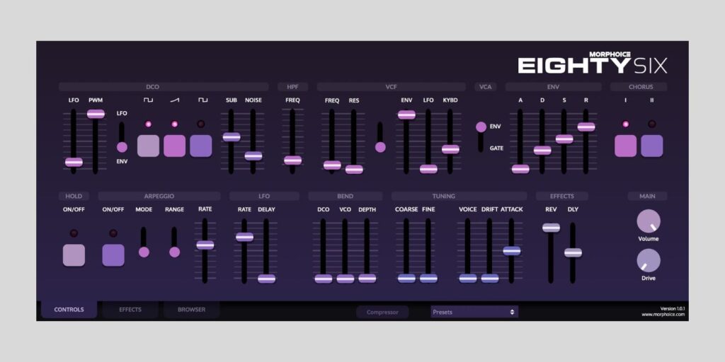 Morphoice releases EightySix (beta), a FREE Juno-6 emulation for macOS and Windows