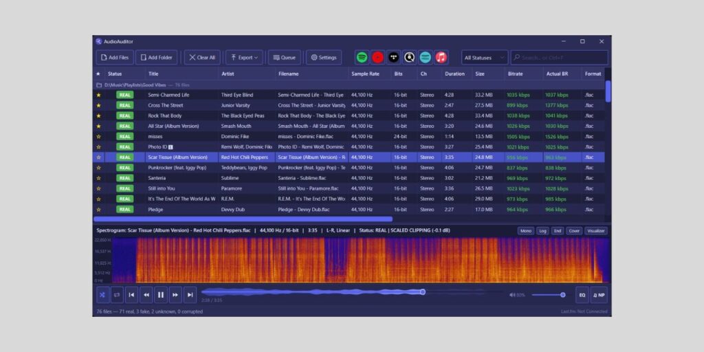 AudioAuditor is a FREE and open-source audio analysis/player toolkit (including AI music detection)