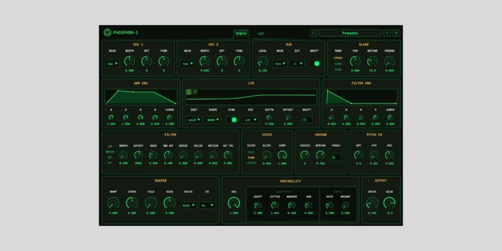 OA-Labs releases Phosphor-1, a FREE unstable analog-style synth for macOS OA-Phosphor-1